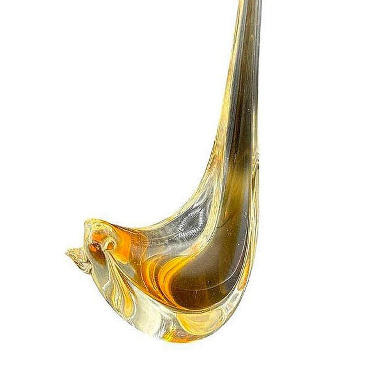 Mid Century Hand Blown Sommerso Murano Yellow Art Glass Bird w/ Tall Feather