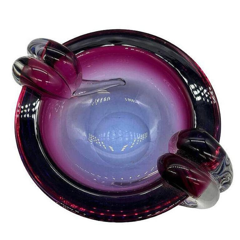 Hand Blown Amethyst Tone Murano Weighted Cased Art Glass Ashtray by Seguso