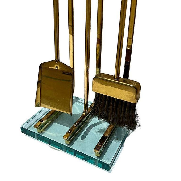 Italian Modernist Brass and Glass Fireplace by Fontana Arte