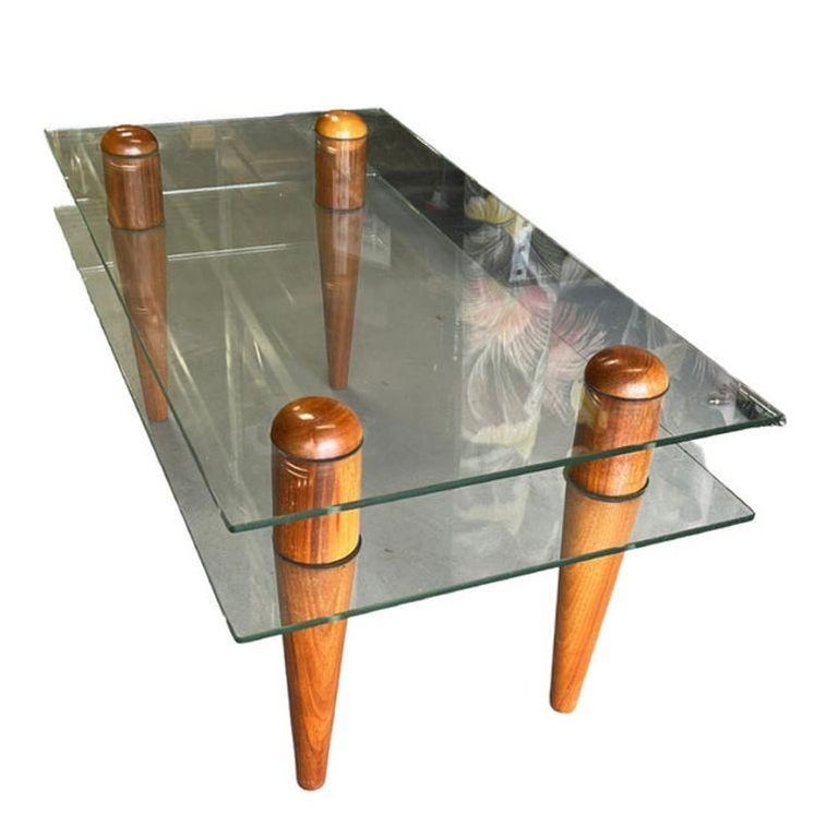 Gilbert Rohde Floating Glass Walnut Coffee Table