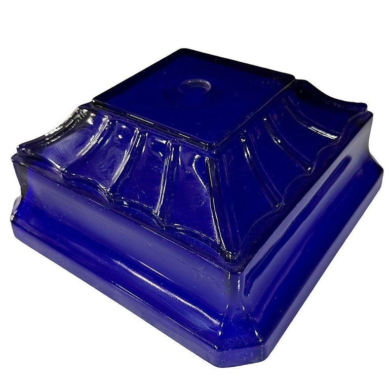 Vianne Art Deco Geometric Square Cobalt Art Glass Light Up Lamp Base