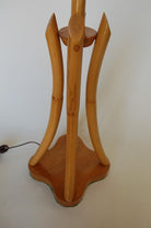 Restored Hourglass Rattan & Mahogany Lamp, Pair