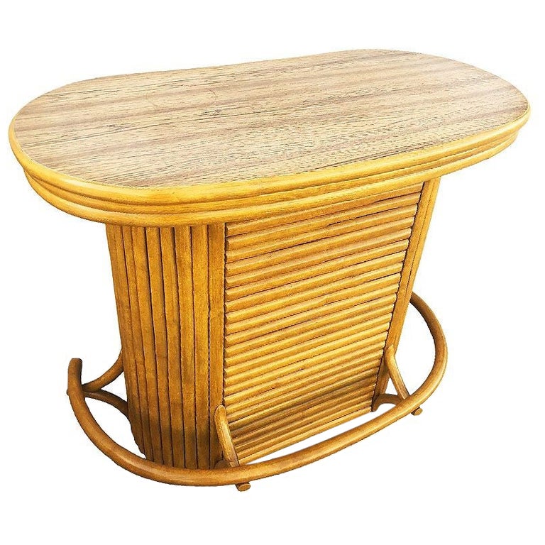 Restored Mid-century Vertically Stacked Oval Top Rattan Bar w/ Foot Rest