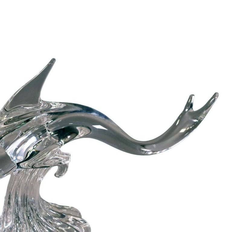 Large Hand-Blown Murano Crystal Leaded Glass Dolphin Sculpture Archimede Seguso