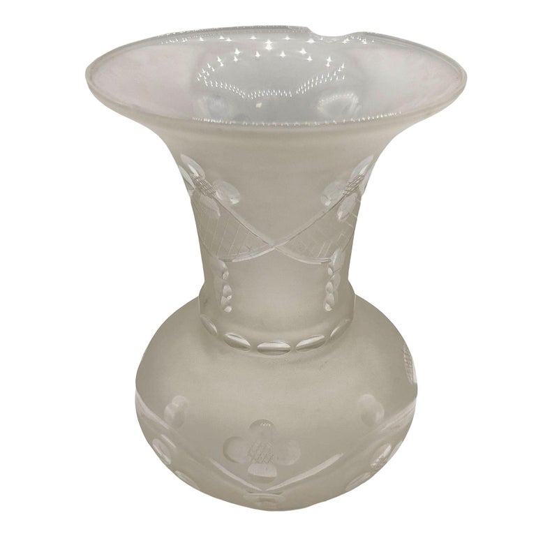 Victorian Wheel Cut Frosted Glass Floral Oil Lamp Fluted Hurricane Shade CHIPPED