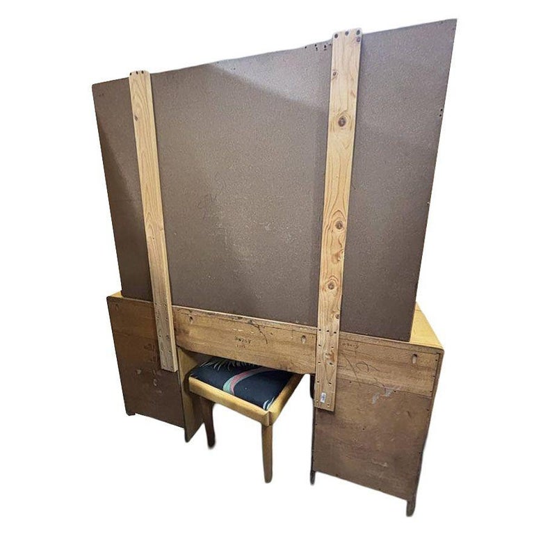 MCM Blond Maple Vanity/ Dressing Table w/ Bench by Russel Wright for Con