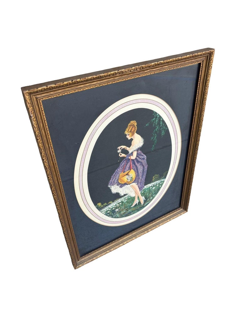 1920's Framed French Artwork "The Daisies Tell" by Marcel Le Boulte