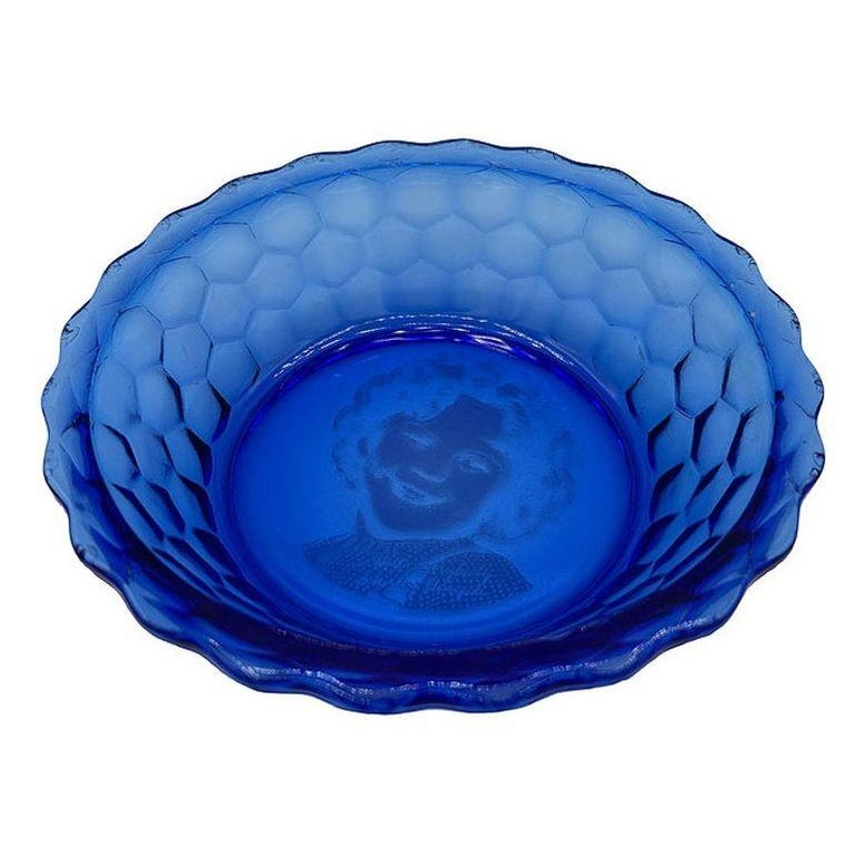 Art Deco Cobalt Shirley Temple Blue Glass Decrotive Bowl Pair by Hazel-Atlas