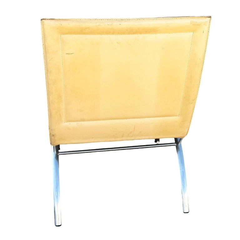 Postmodern Italian Leather “Waist” Side Chrome Tublar Lounge Chair