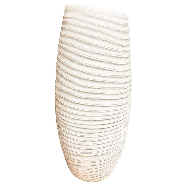 Ribbed Textured Coiled "Coco" Ceramic Vase w/ Matte Finish by Bahari