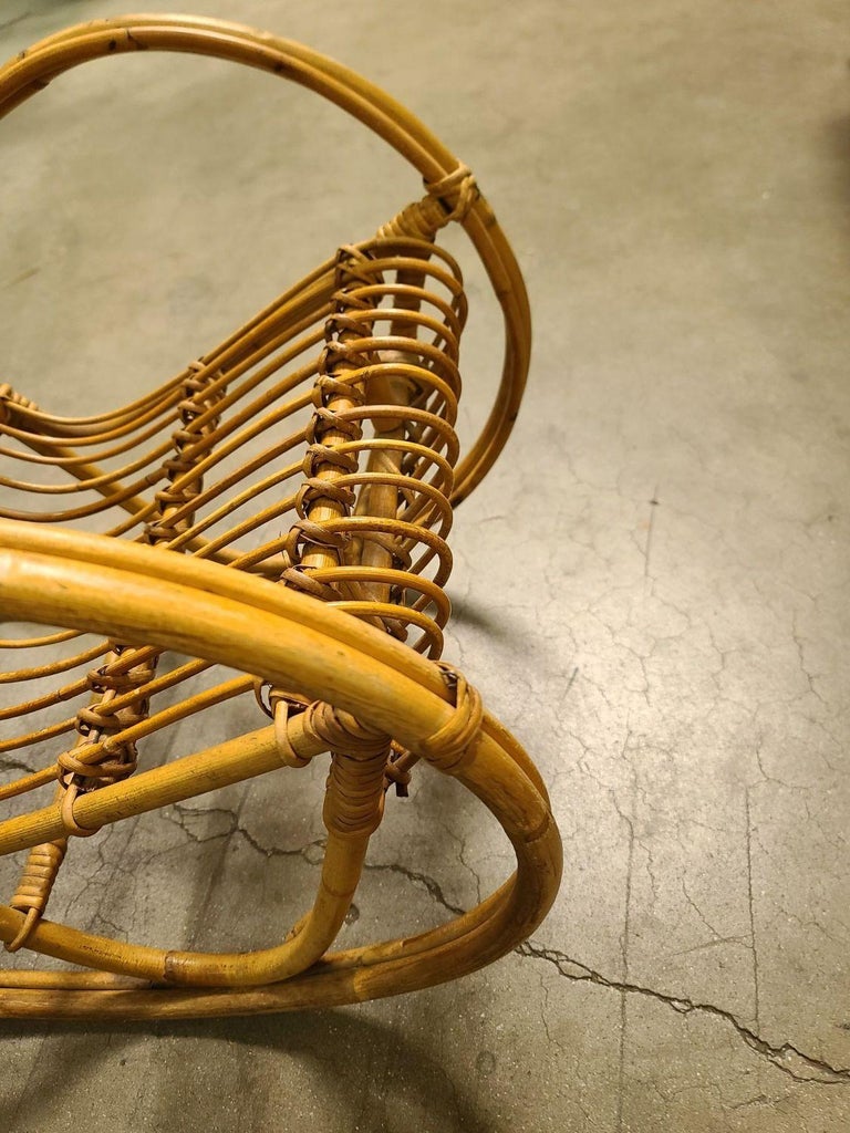 Restored Albini Style Child's Stick Reed Reed Rattan Rocking Chair