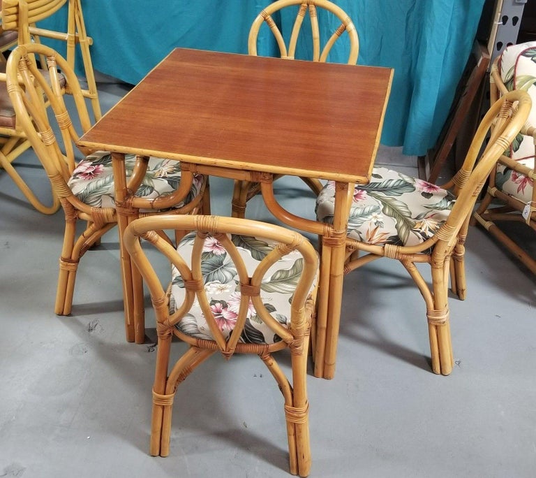 Restored Rattan 3-Strand "Hour Glass" Dining Table & Chairs Dining Set