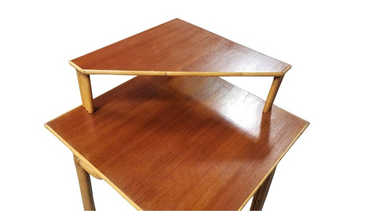 Restored Rattan 2-Tiered Corner Table or Desk