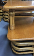 Restored Ratan and Mahogany Two-Tiered Corner Table with Stacked Rattan Base