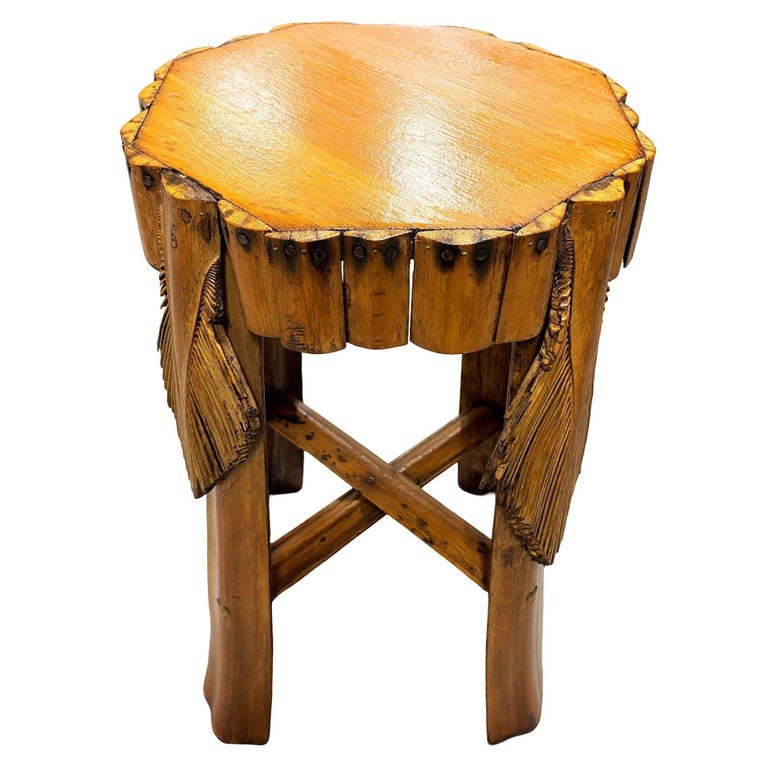 Restored Mid-century Hawaiian Split Bamboo Side Drinks Table w/ Koa Wood Top