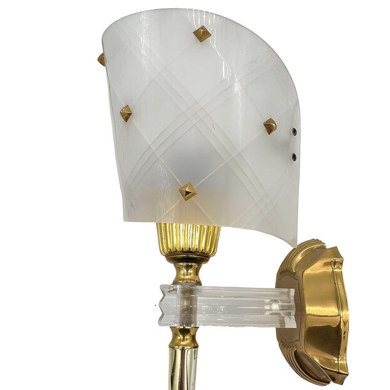 Set of 3 MCM Brass & Lucite Wall Sconces by Pierre Guariche for Luminai