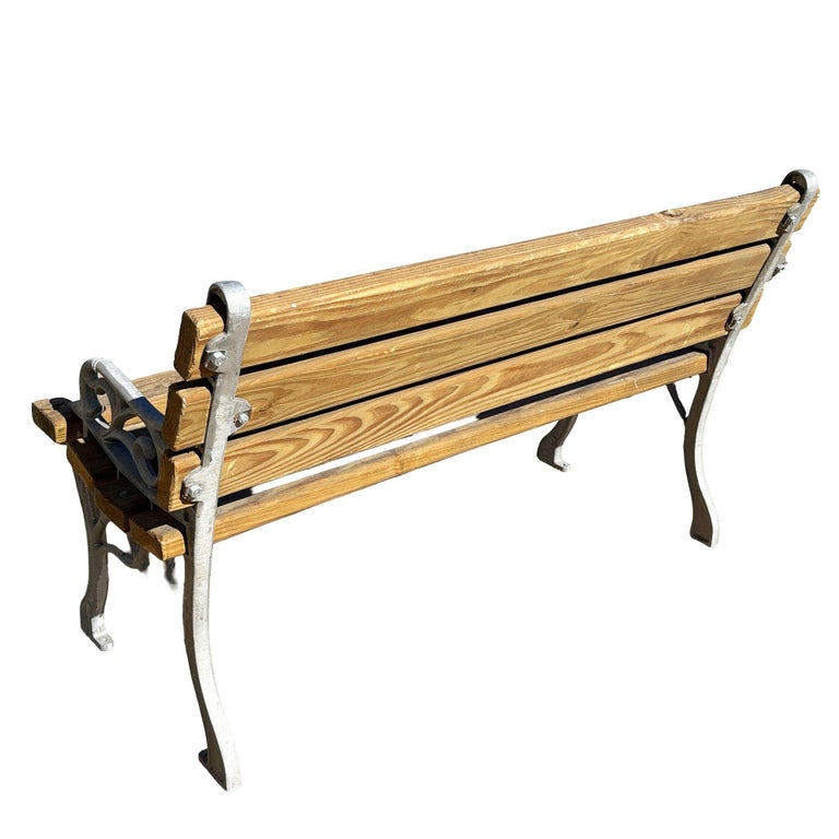 Restored Victorian Cast Iron & Wooden Lath Garden Bench w/ Vine Leaf Detail