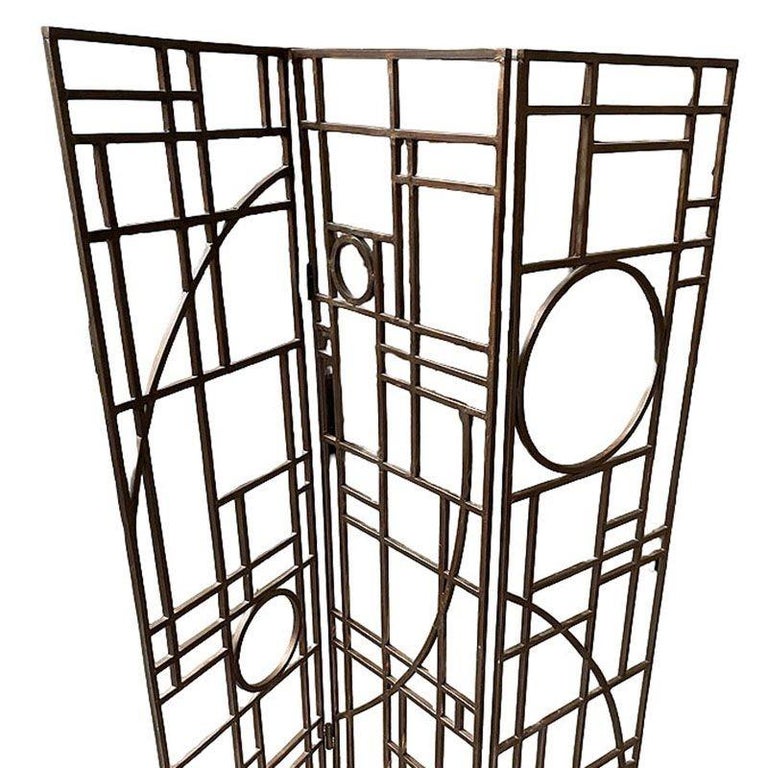 Post Modern Copper Tone Geometric Folding Room Divider by Robert Sonneman