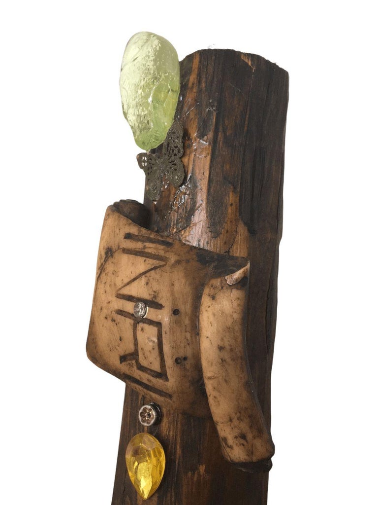 Vintage Large Wood Logs Cross with Metal and Glass decorations