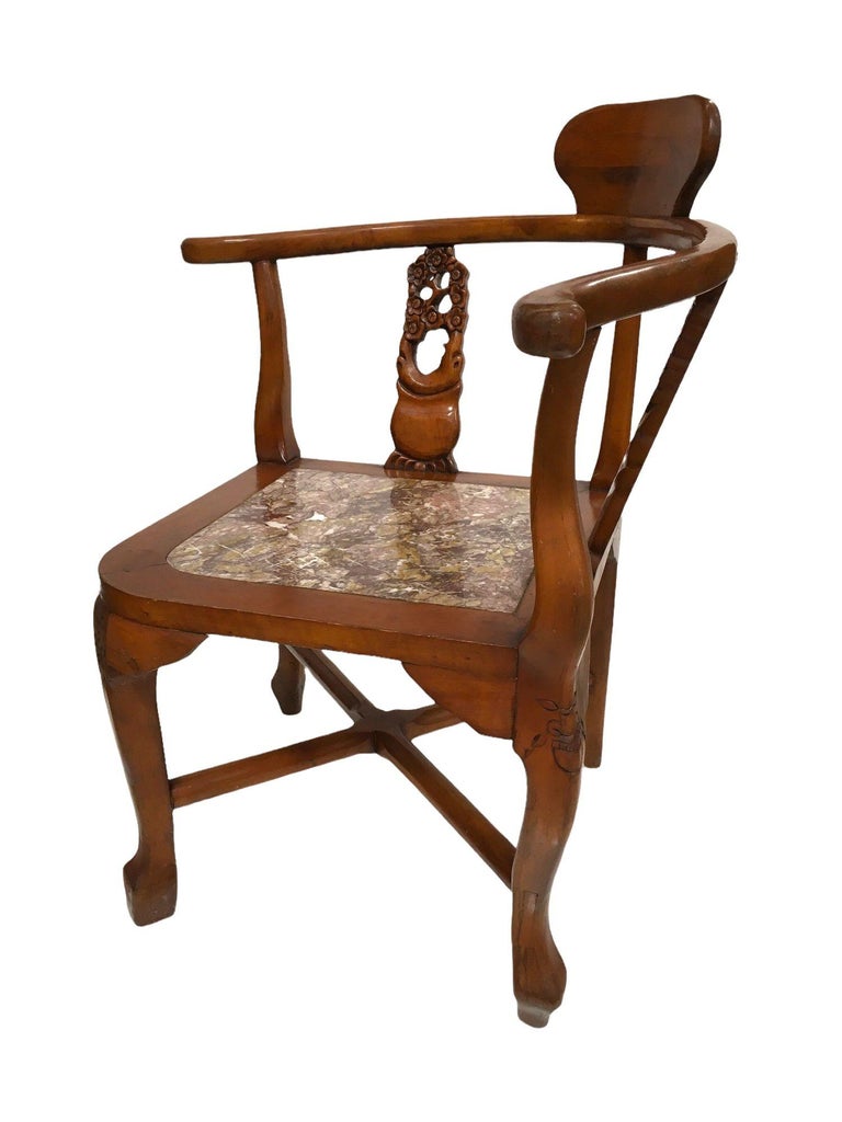 Rosewood Horseshoe Chair with Marble Seat by James Mont, Pair