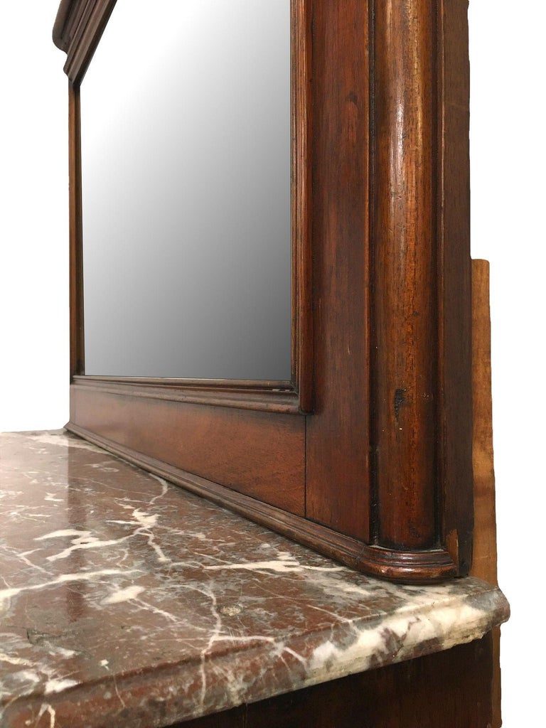 Louis XVI Solid Oak Dressing Vanity Table with Mirror and Marble Top