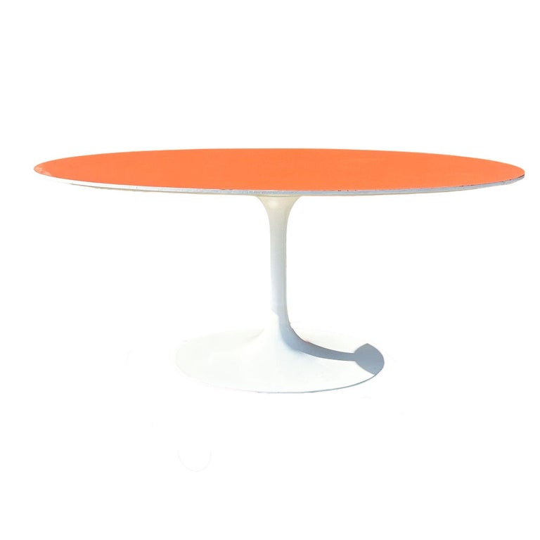 Mid-century Tulip Dining Table by Eero Saarinen for Knoll W/ Orange Laminate Top
