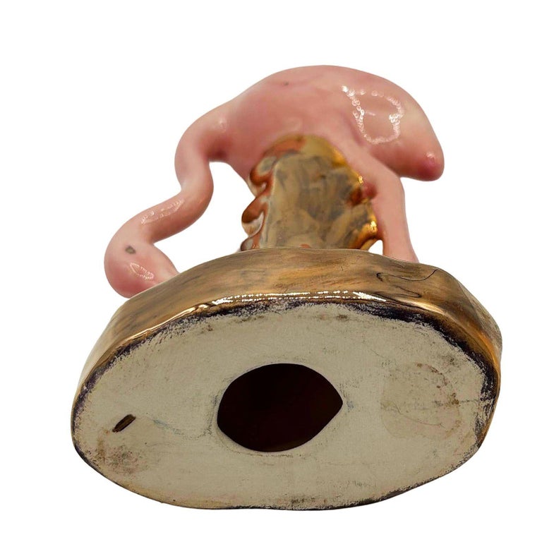 Mid-century California Pottery Ceramic Pink & Gold Flamingo Figurine