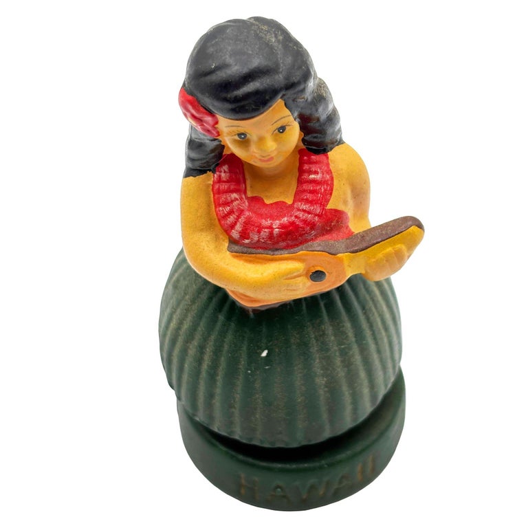 1997 Hawaii Hula Gilr Ukulele Aloha Ceramic Bobble Doll Car Dashboard