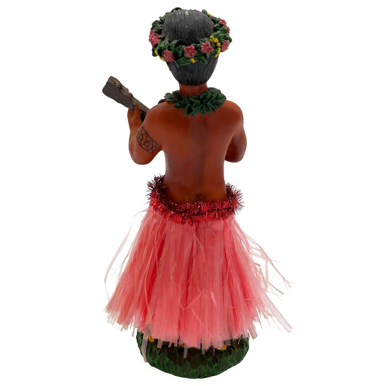 Ceramic Hawaii Hula Man Ukulele Player with headdress Bobble Doll