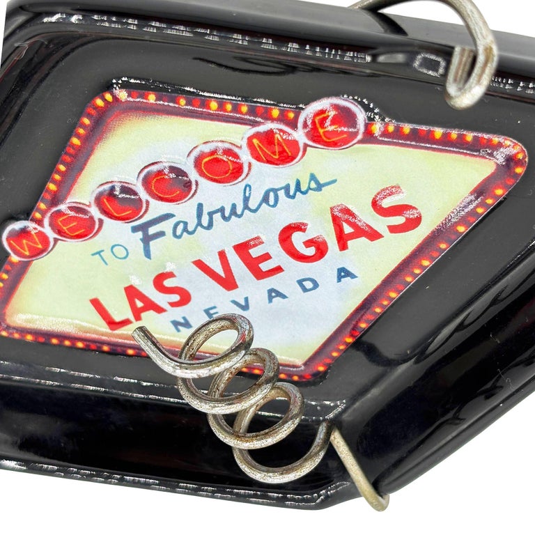 Retro Mid-century Style Black Ceramic Ashtray With Las Vegas Sign & Stand