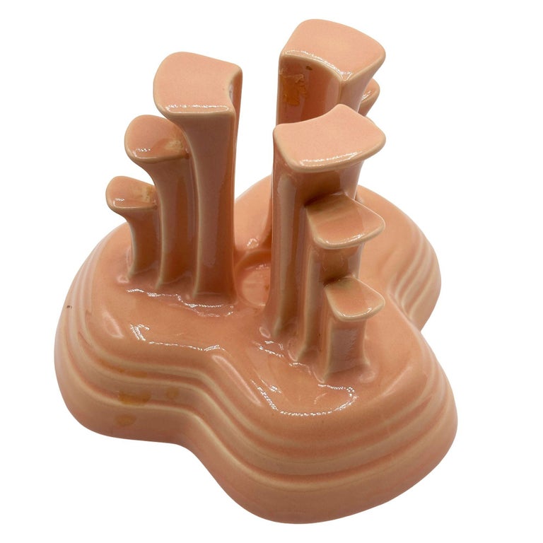 Art Deco Apricot Peach Tripod Pyramid Candleholder by Fiesta Ware, Pair