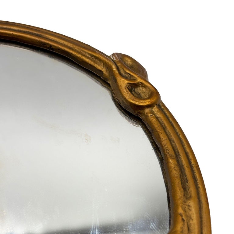 Cast Brass Art Nouveau Round Wall Mirror with Ivy Lady Portrait