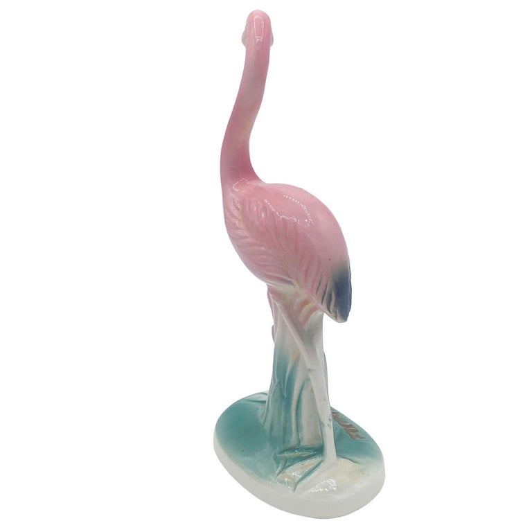 Mid-century "Meeting in Florida" Matching Ceramic Pink Flamingo Statues, Pair