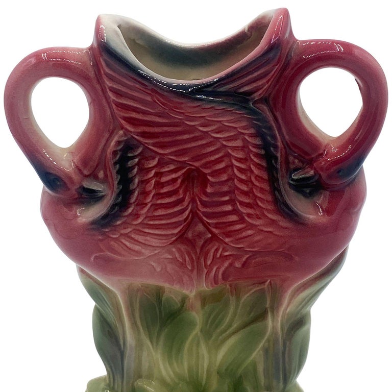 Rare Mid-century Ceramic California Pottery Tropical Flamingo Flower Wall Vase
