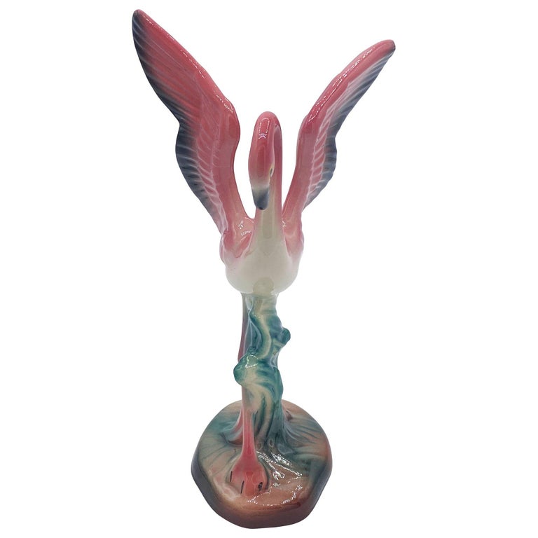 Mid-century Ceramic Flamingo Figurine & Vase Set by Maddux & Leftons