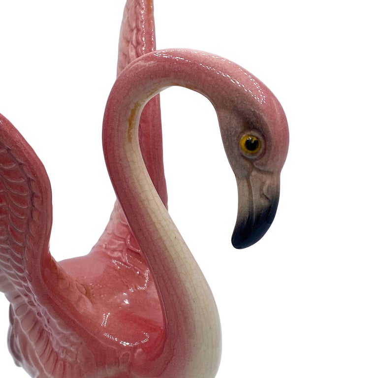 Mid-century Pink & Green Flamingo Ceramic Tabletop Sculpture Pair By Brad Keeler