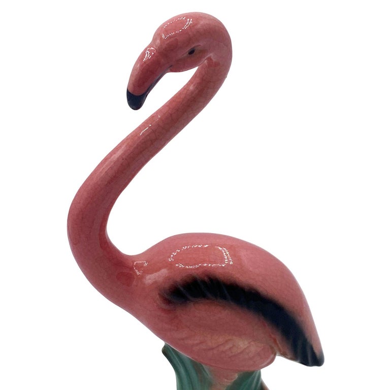 Mid-century "Handsome" Pink Flamingo Ceramic Tabletop Statue By Leftons