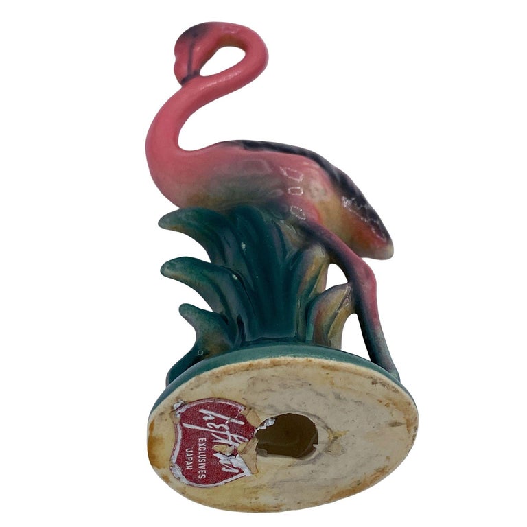MCM Ceramic Miniature Pink Flamingo Tabletop Statue His & Hers Set By Leftons