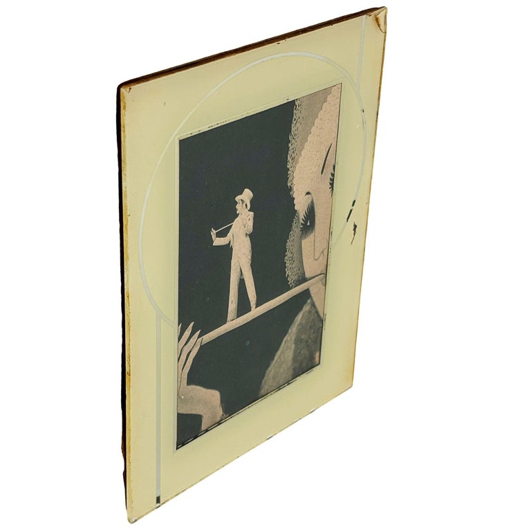 Art Deco Reverse Yellow & Silver Painted Glass Picture Frame 4.5x6 Picture Frame