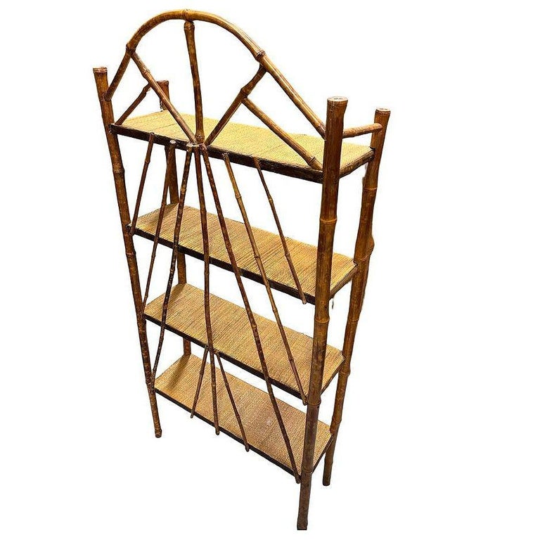 Late Victorian Aesthetic Movement Tiger Bamboo & Grass Matt Chippendale Shelf