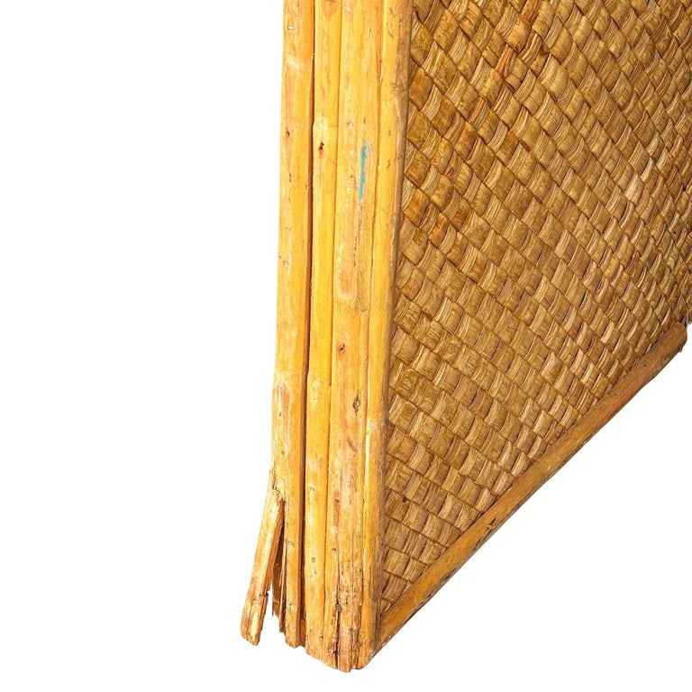Mid-Century 9' Foot X 6' Foot Rattan and Woven Wicker Wall Divider w/ Wheels