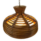 Restored Mid-century Hanging Rattan Ceiling Lamp Chandelier w/ Center Globe