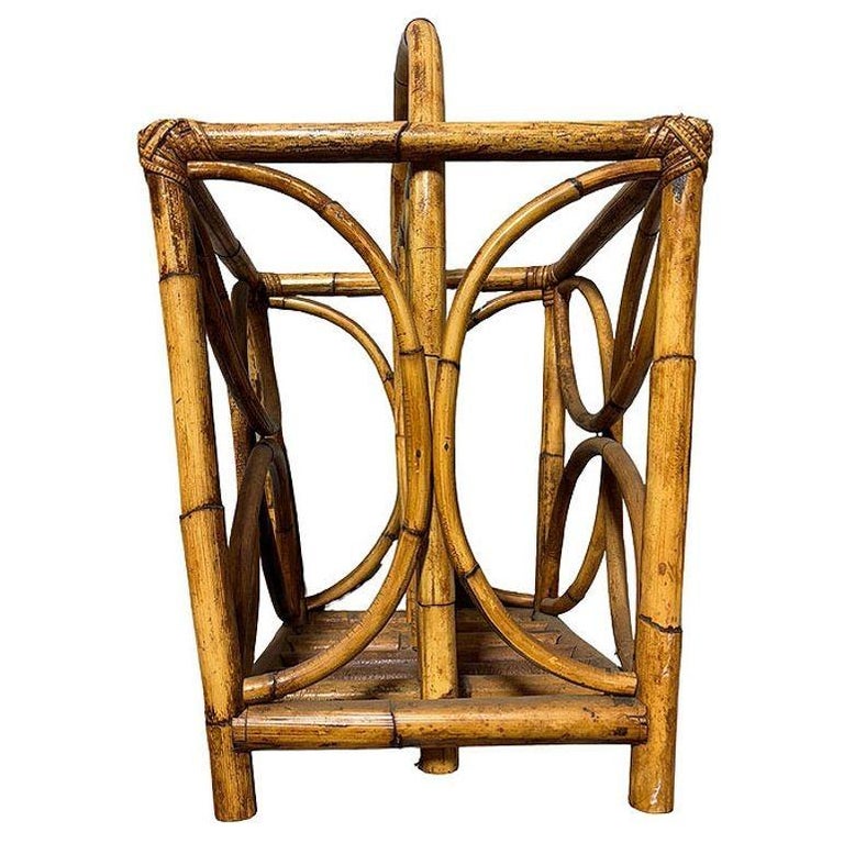 Mid-century Rattan "Butterfly" Magazine Rack with Handle