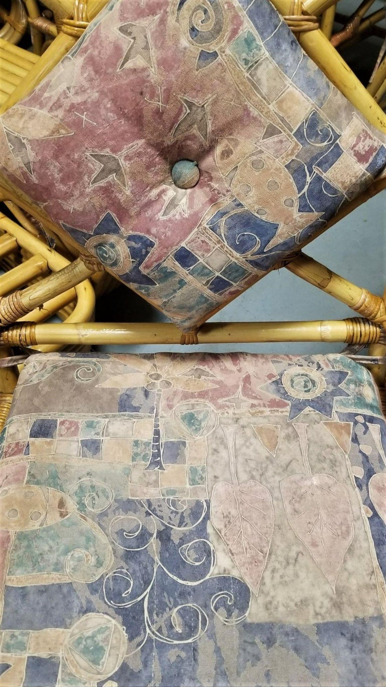 Restored Rattan Chippendale Style Dining Chairs with Diamond Back, Set of 7
