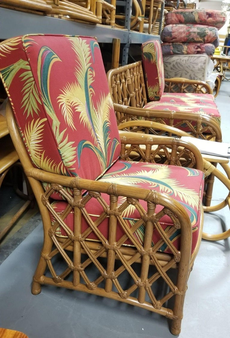 Restored Mid Century Lattice Rattan Sofa & Lounge Chair Livingroom Set