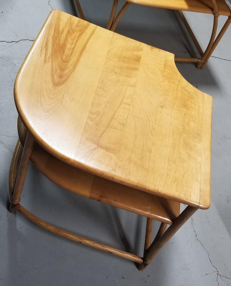 Restored Mid Century Maple and Faux Rattan Corner Table by Heywood Wakefield