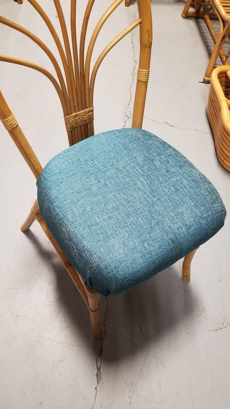 Restored Rattan Fan Back Dining Chairs, Pair