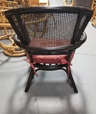 Restored Dark Wood Rattan Cane Fan Back Armchair
