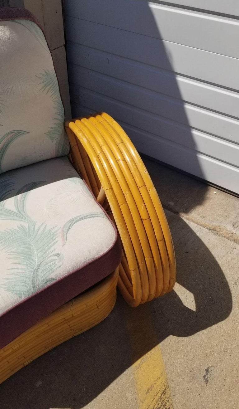 Restored Rattan 6 Strand Full Pretzel Curved Settee, in the style of Paul Frankl