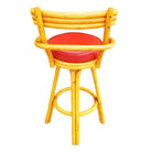 Restored Mid-century Rattan Stacked Bar Swivel Stools w/ Red Seat , Set of 4